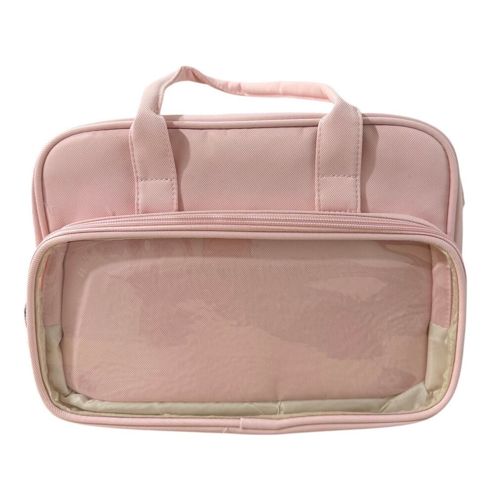 Pink Multi-Pocket Organizer Carrying Case Tote Shoulder Bag Clear Front Pocket